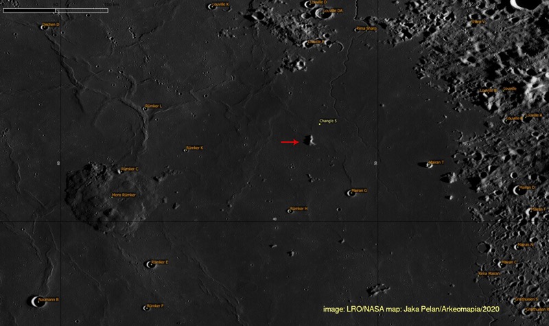 Chang'e 5 landing area / LRO/NASA Jaka Pelan/Arkeomapia/2020