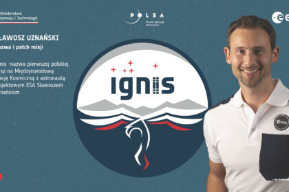 Sławosz Uznański Wiśniewski i logotyp misji / ESA